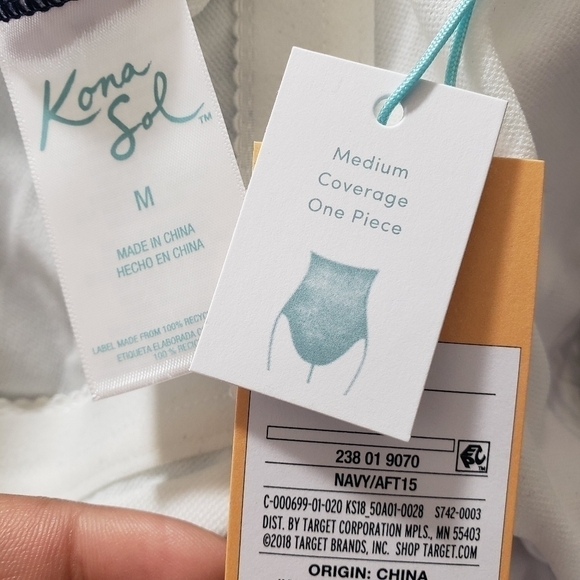 Kona Sol Navy Polka Dot Medium Coverage One Piece - Picture 4 of 7